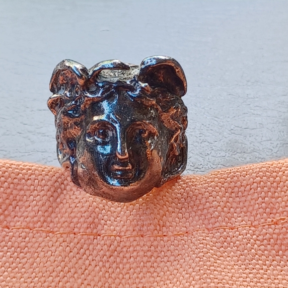 RARE DETAILED VINTAGE ART NOUVEAU HUGE STERLING CLASSICAL HEAD RING - Picture 7 of 8